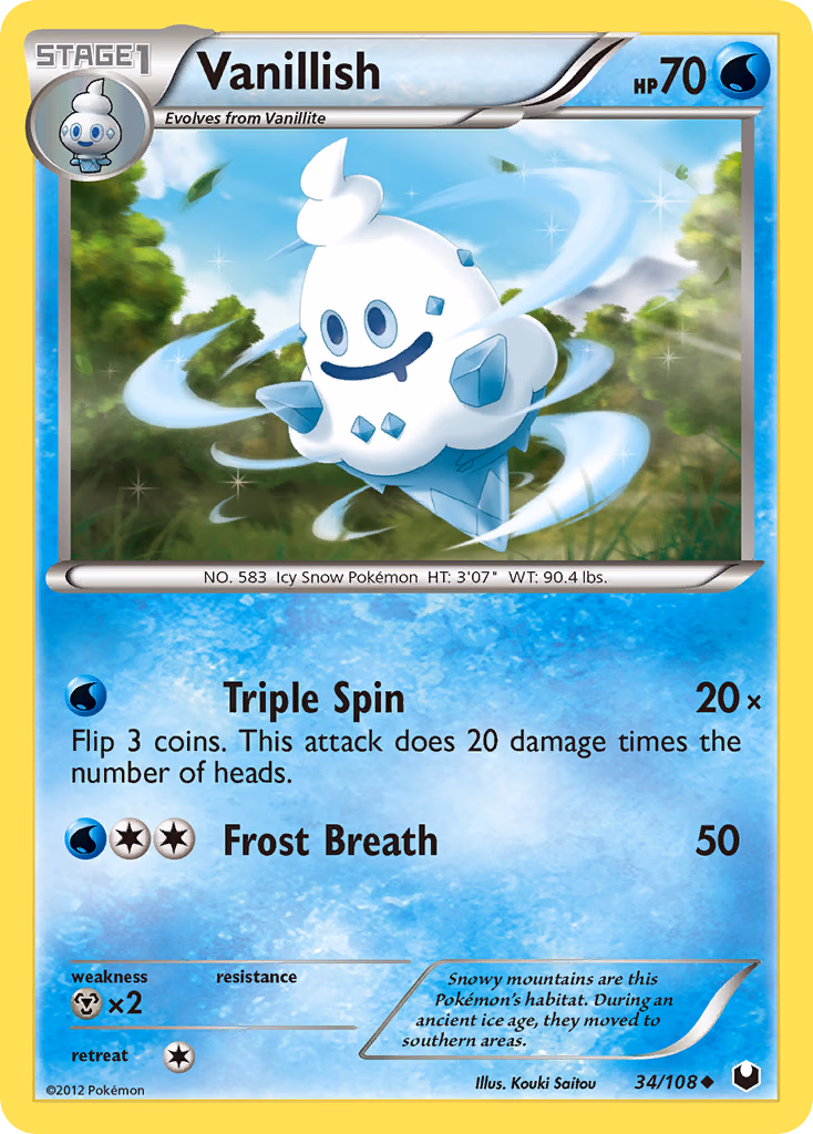 Vanillish Pokemon card (34/108, Dark Explorers)