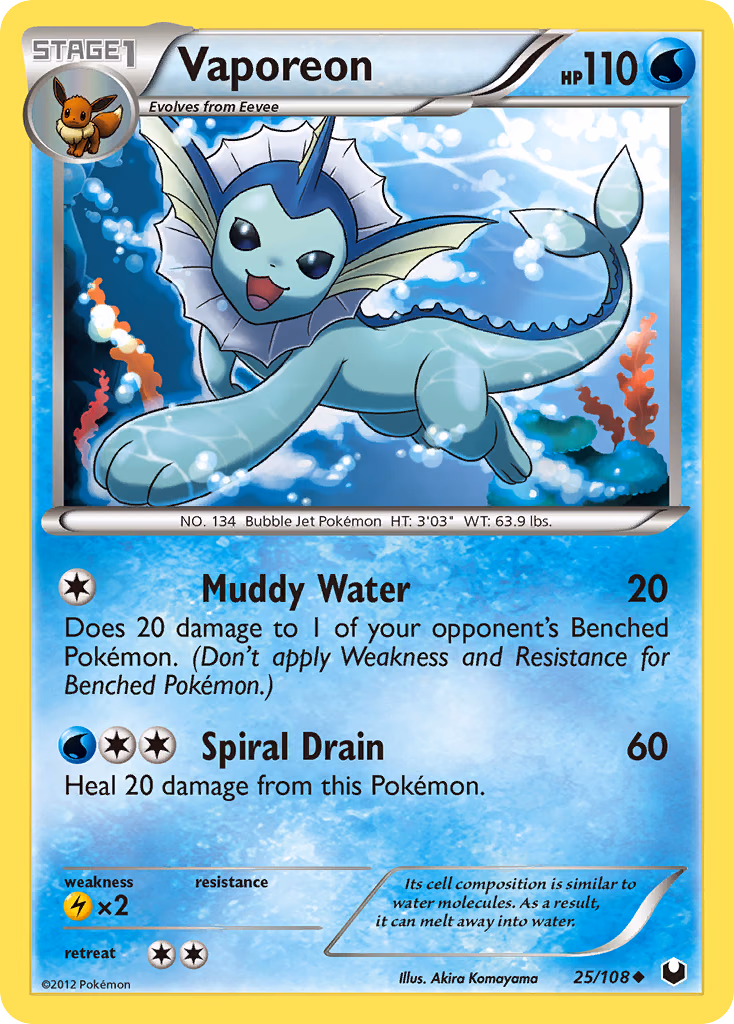 Vaporeon Pokemon card (25/108, Dark Explorers)