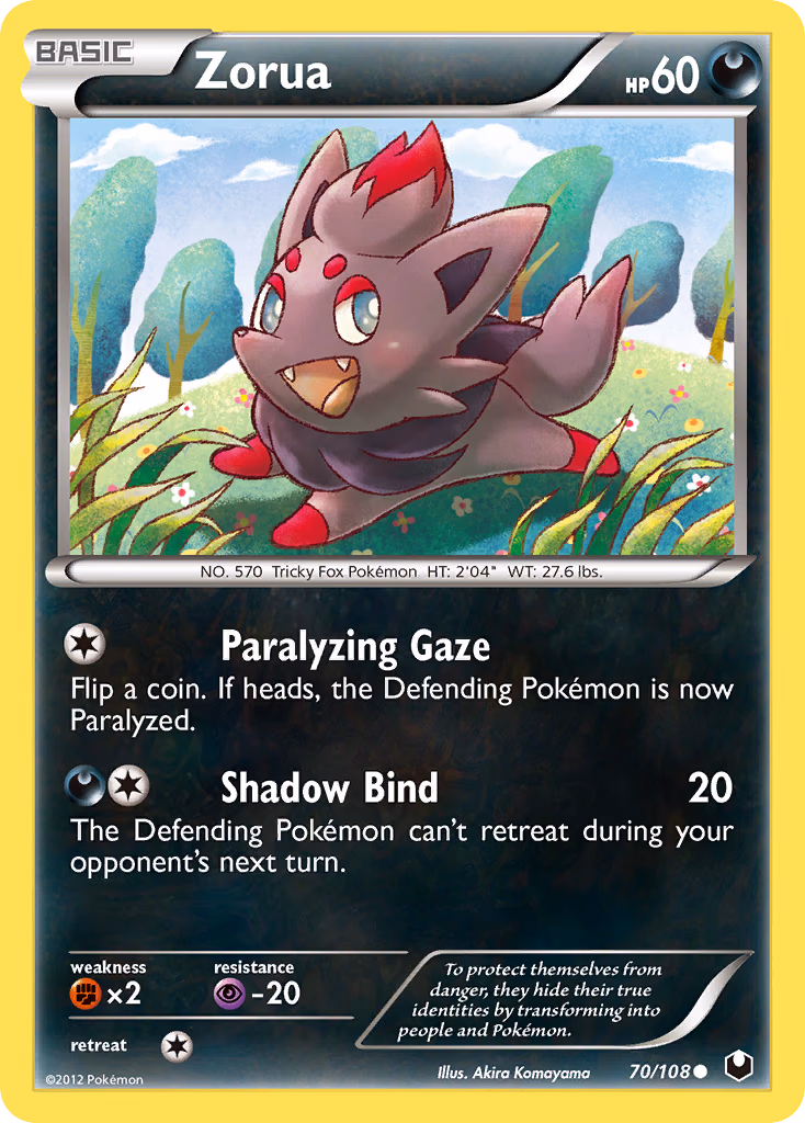 Zorua Pokemon card (70/108, Dark Explorers)