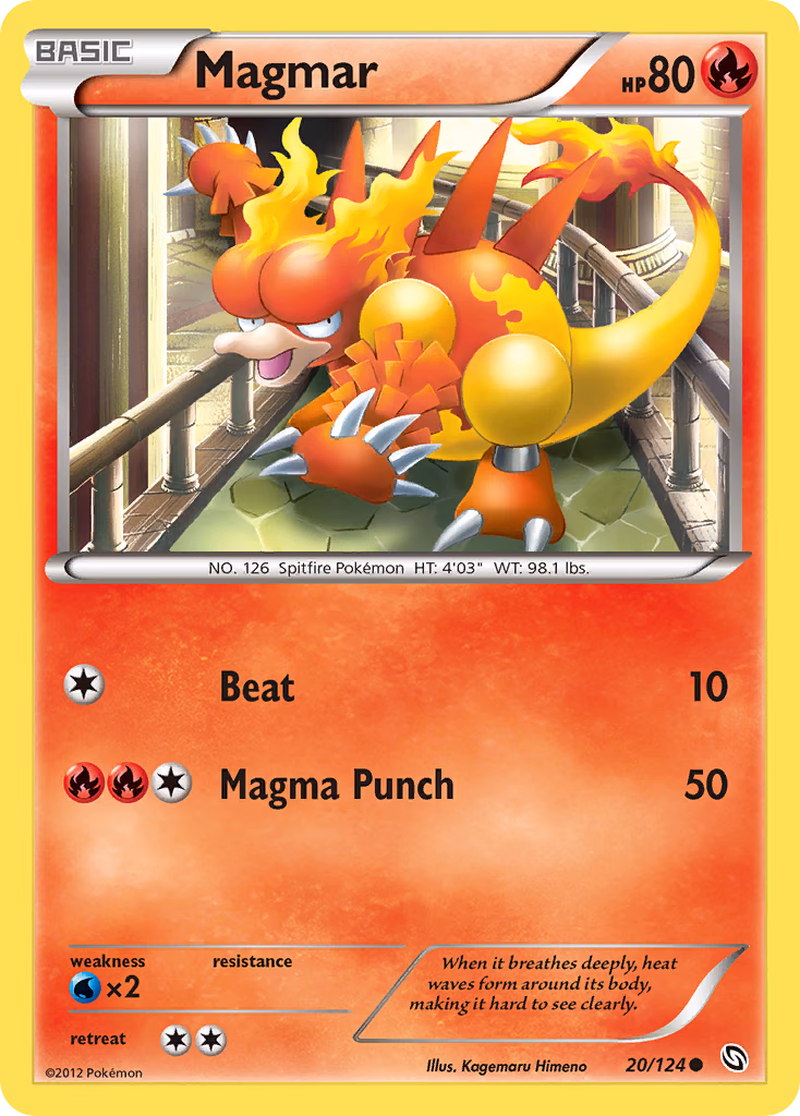 Magmar Pokemon card (20/124, Dragons Exalted)