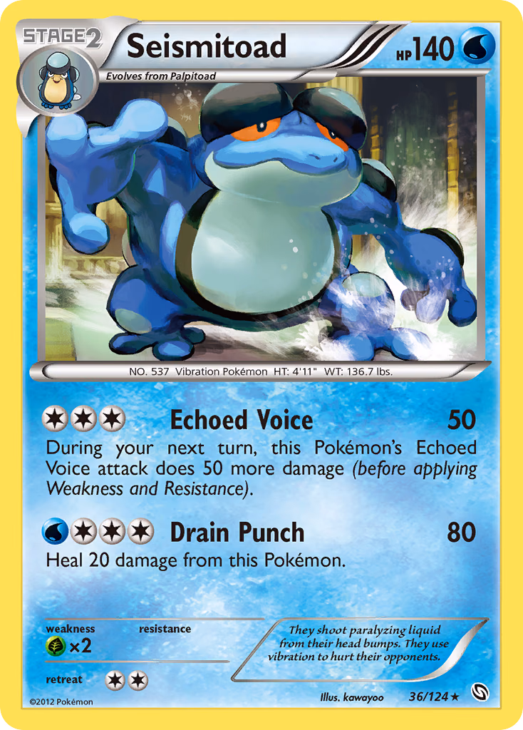 Seismitoad Pokemon card (36/124, Dragons Exalted)