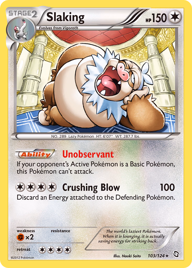 Slaking Pokemon card (103/124, Dragons Exalted)