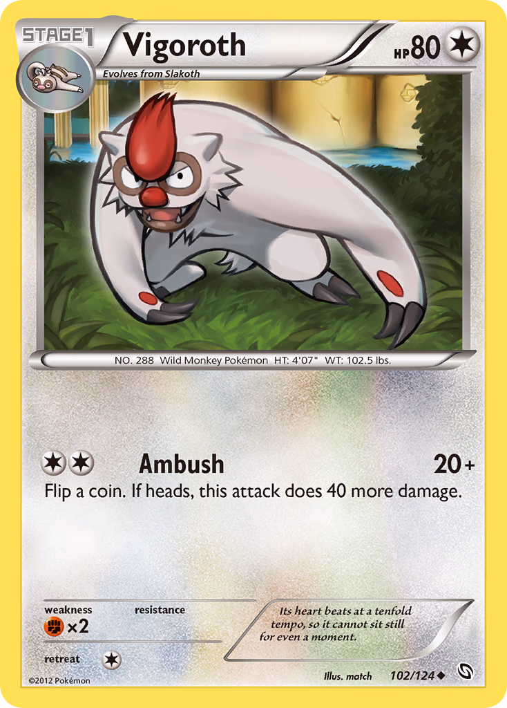 Vigoroth Pokemon card (102/124, Dragons Exalted)