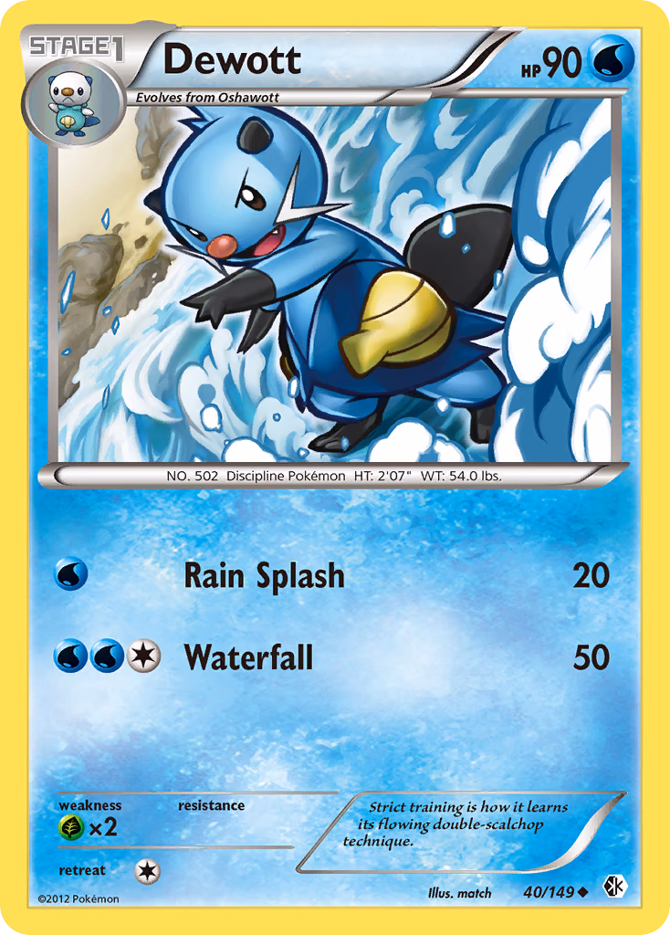 Dewott Pokemon card (40/149, Boundaries Crossed)