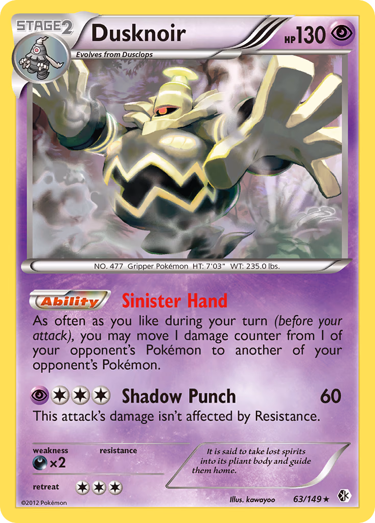 Dusknoir Pokemon card (63/149, Boundaries Crossed)