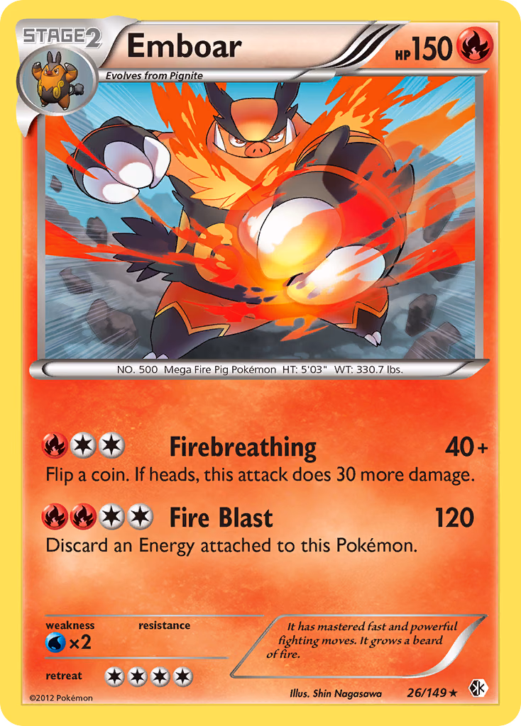 Emboar Pokemon card (26/149, Boundaries Crossed)