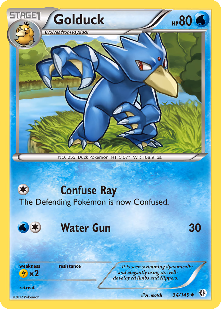 Golduck Pokemon card (34/149, Boundaries Crossed)