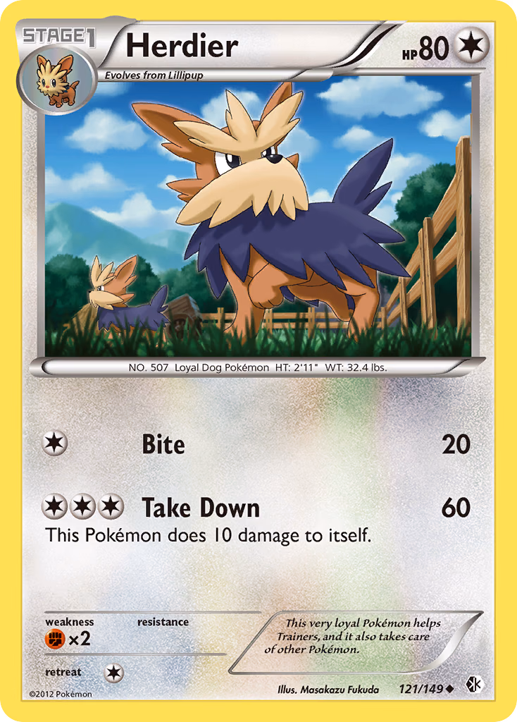 Herdier Pokemon card (121/149, Boundaries Crossed)