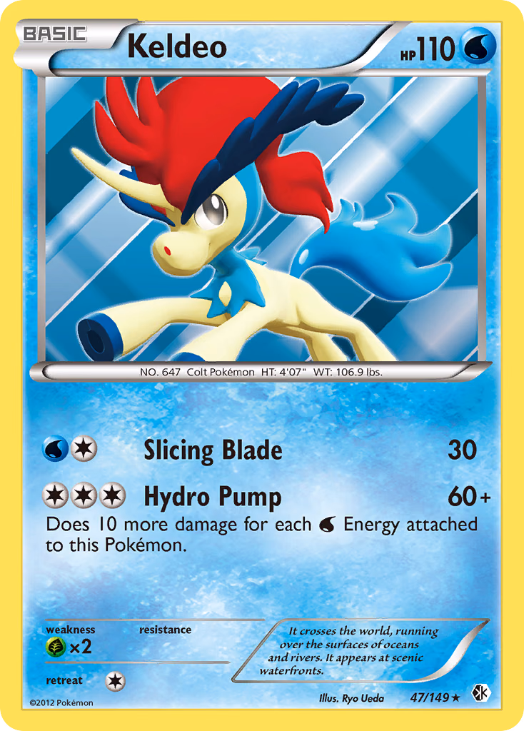 Keldeo Pokemon card (47/149, Boundaries Crossed)