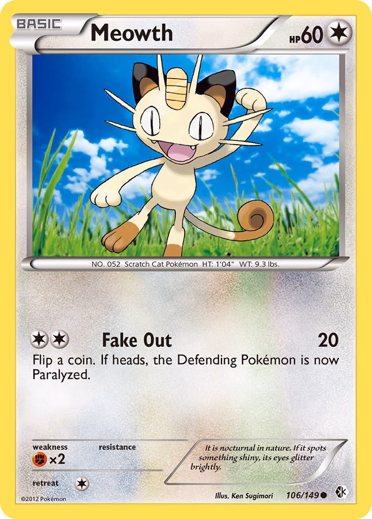 Meowth Pokemon card (106/149, Boundaries Crossed)