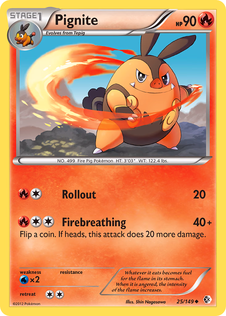 Pignite Pokemon card (25/149, Boundaries Crossed)
