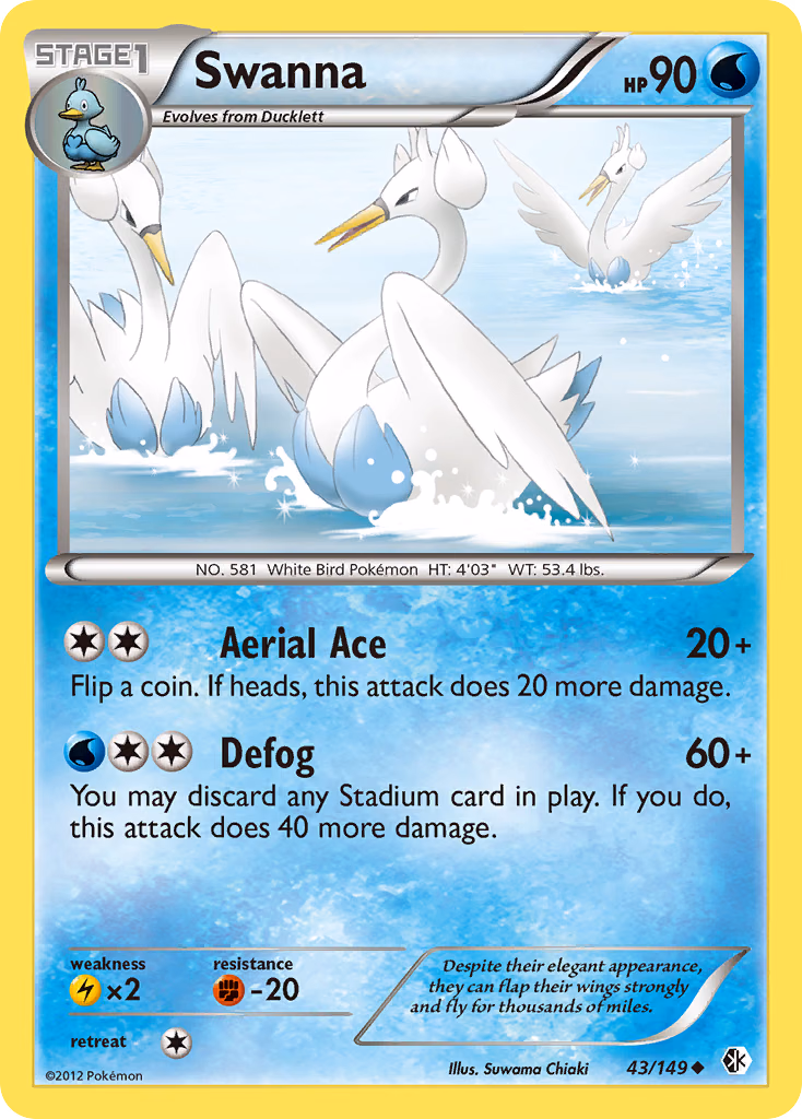 Swanna Pokemon card (43/149, Boundaries Crossed)