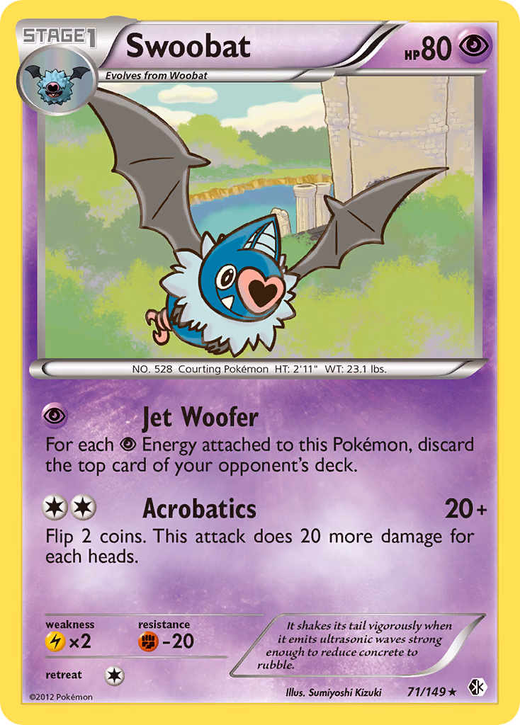 Swoobat Pokemon card (71/149, Boundaries Crossed)