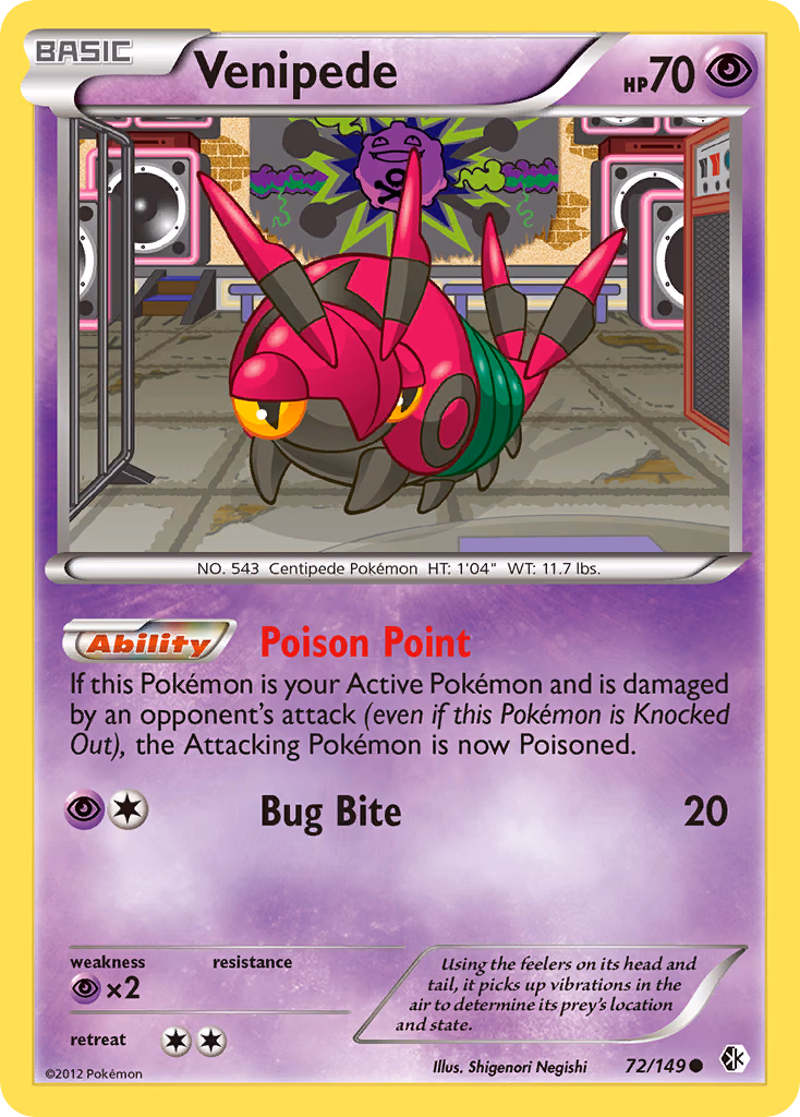 Venipede Pokemon card (72/149, Boundaries Crossed)