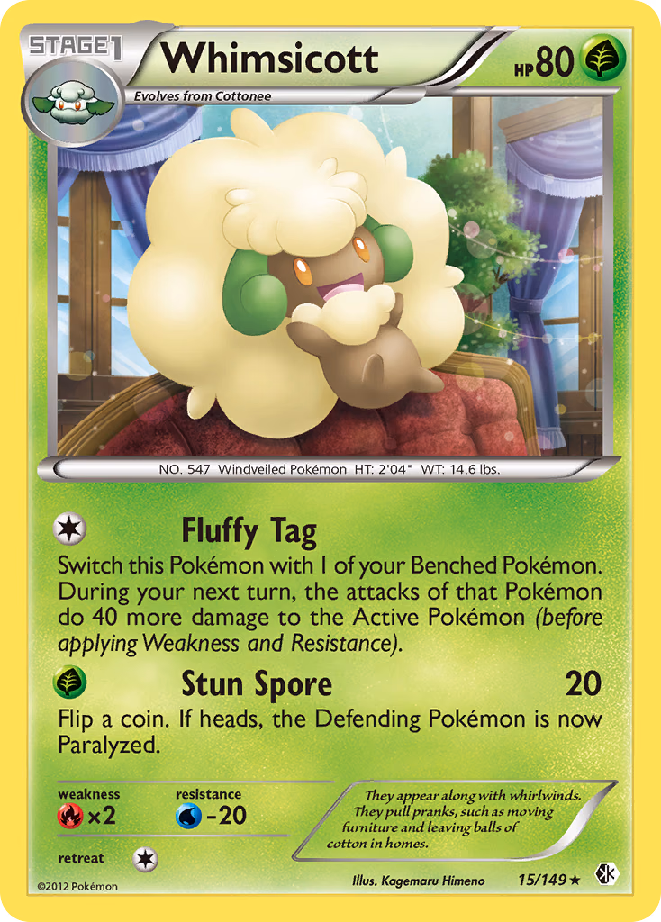 Whimsicott Pokemon card (15/149, Boundaries Crossed)