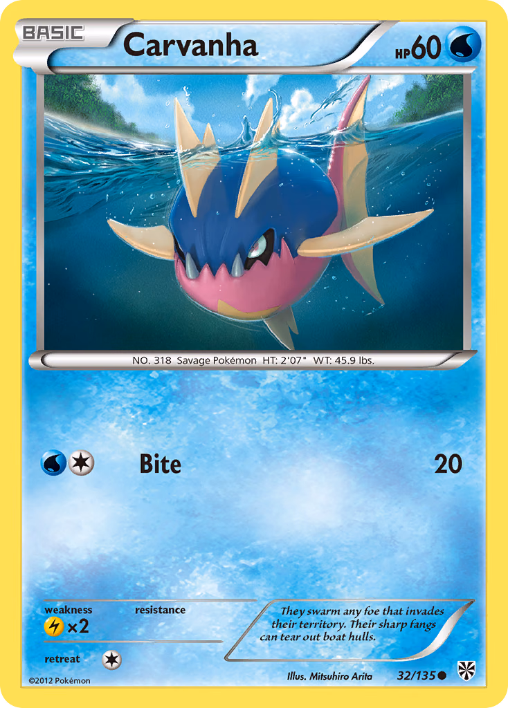 Carvanha Pokemon card (32/135, Plasma Storm)