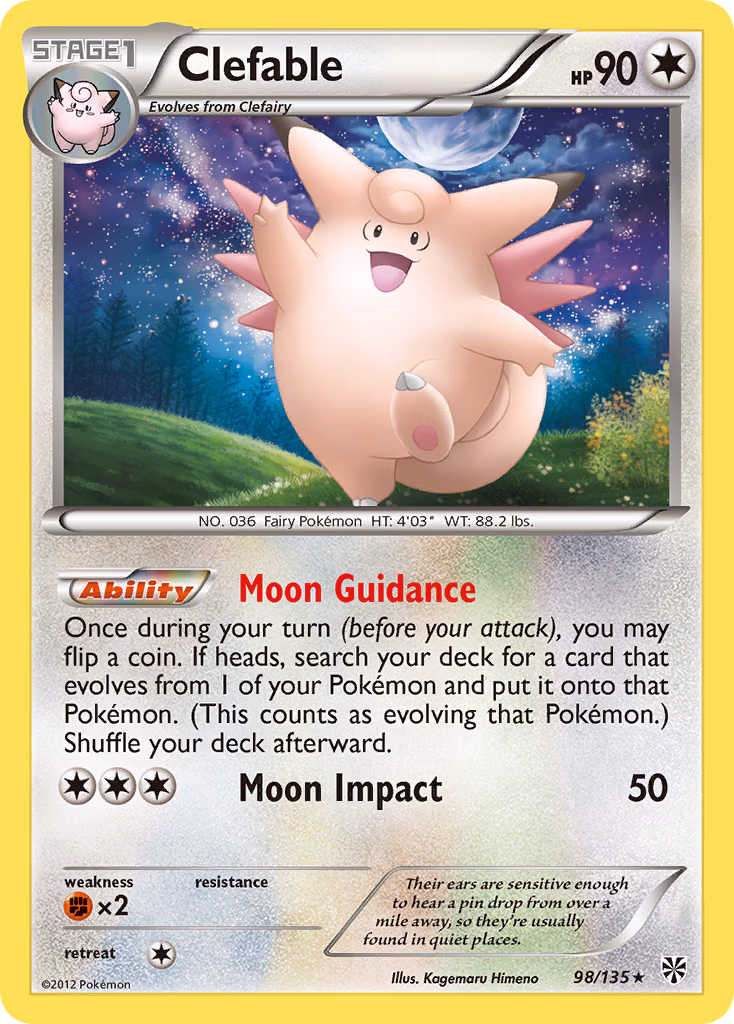 Clefable Pokemon card (98/135, Plasma Storm)