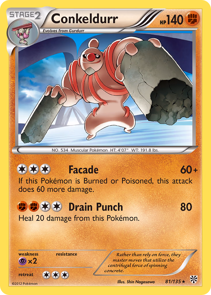 Conkeldurr Pokemon card (81/135, Plasma Storm)