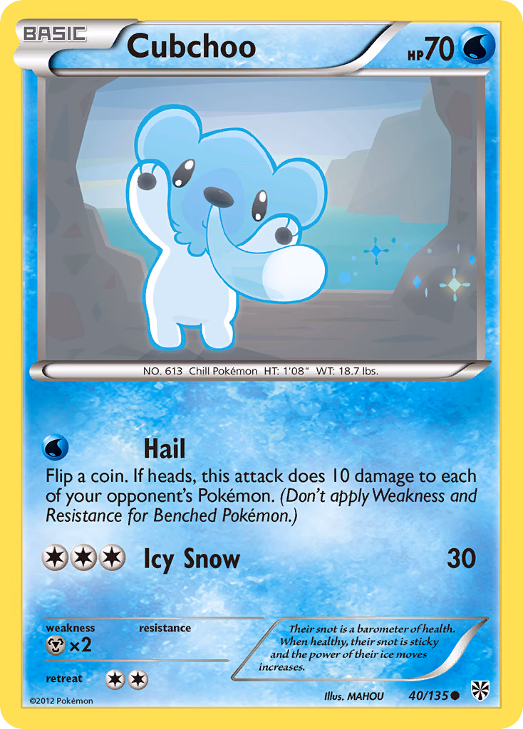 Cubchoo Pokemon card (40/135, Plasma Storm)
