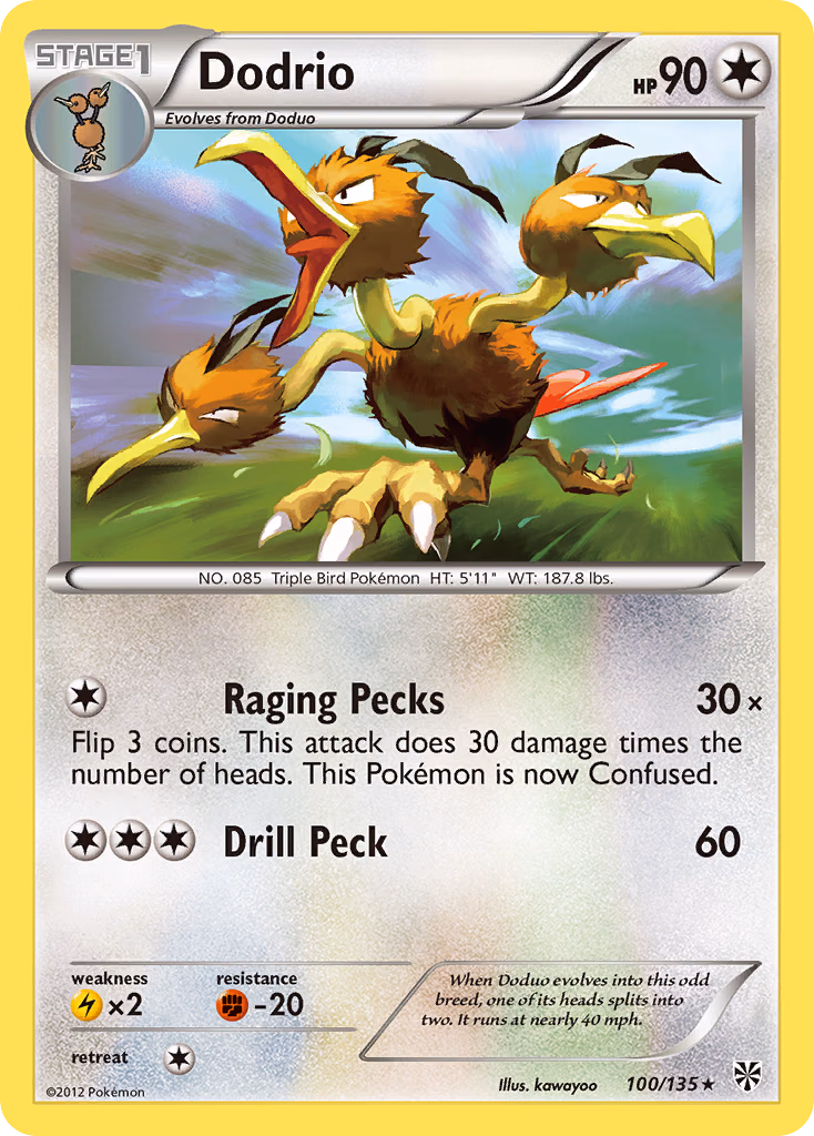 Dodrio Pokemon card (100/135, Plasma Storm)