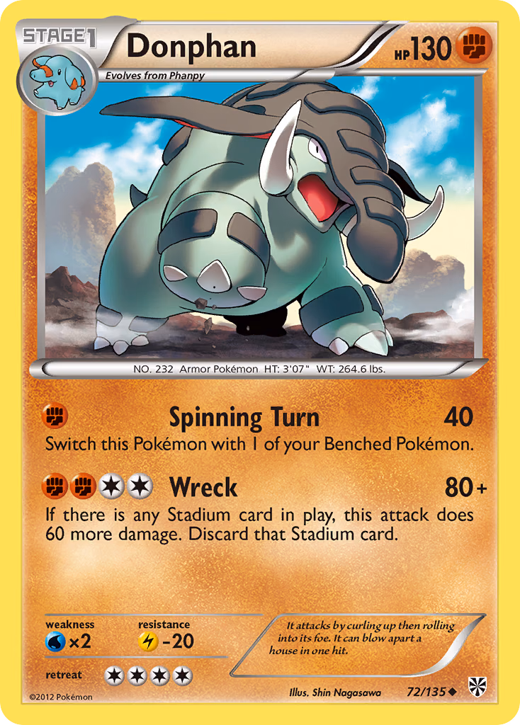 Donphan Pokemon card (72/135, Plasma Storm)