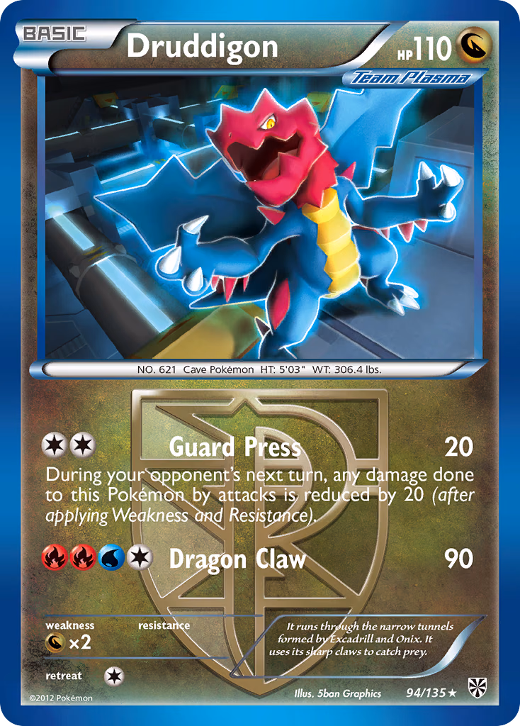 Druddigon Pokemon card (94/135, Plasma Storm)