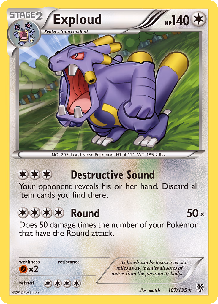 Exploud Pokemon card (107/135, Plasma Storm)
