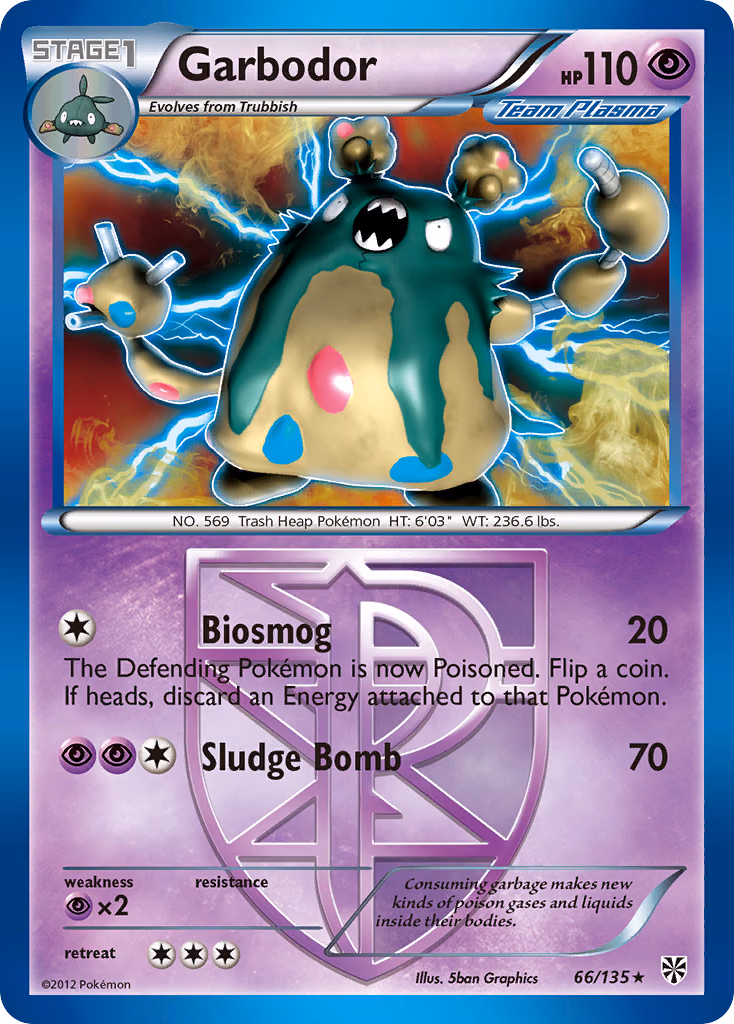 Garbodor Pokemon card (66/135, Plasma Storm)