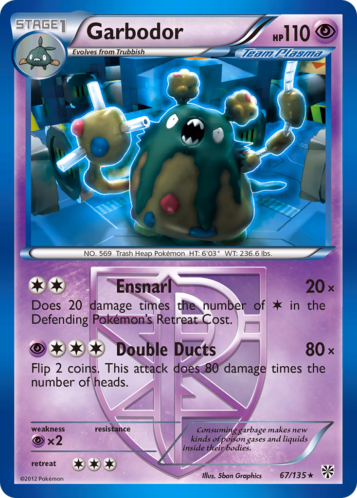 Garbodor Pokemon card (67/135, Plasma Storm)