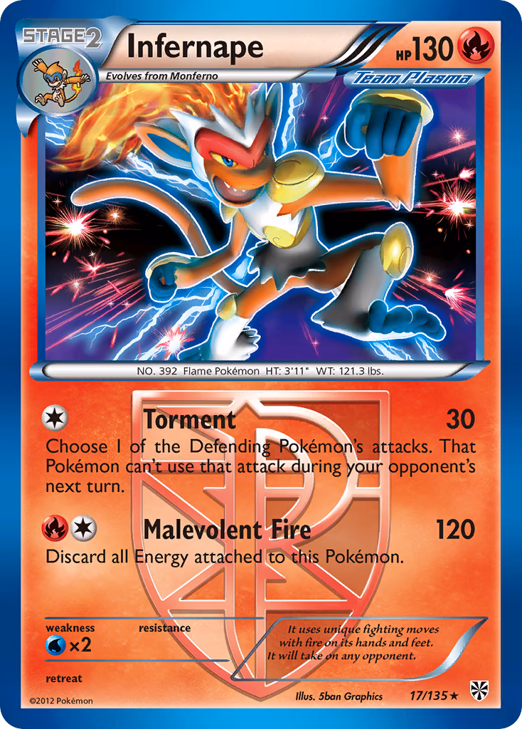Infernape Pokemon card (17/135, Plasma Storm)