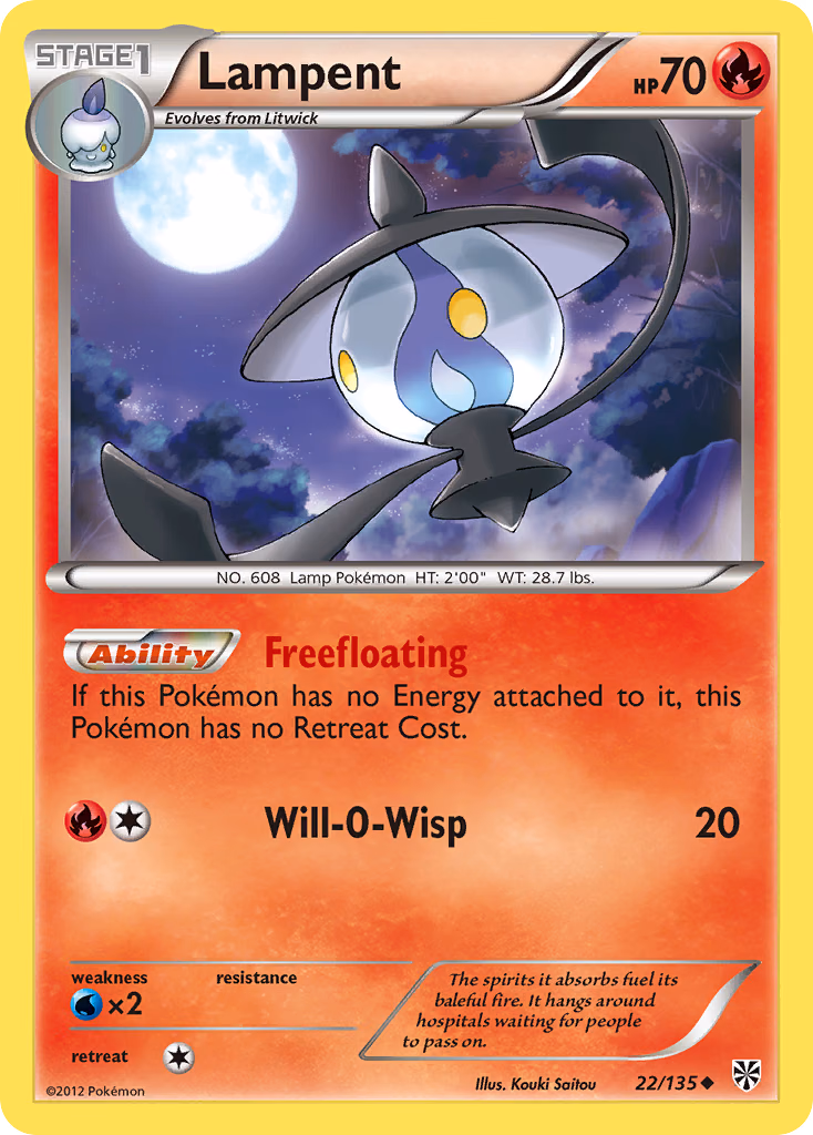 Lampent Pokemon card (22/135, Plasma Storm)