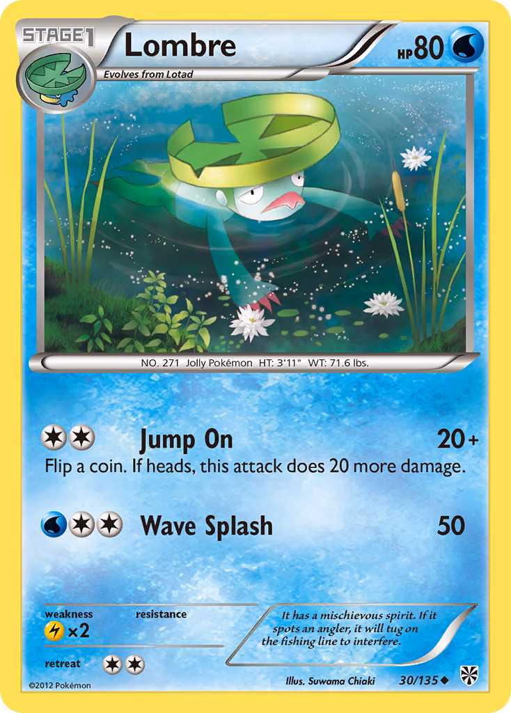 Lombre Pokemon card (30/135, Plasma Storm)