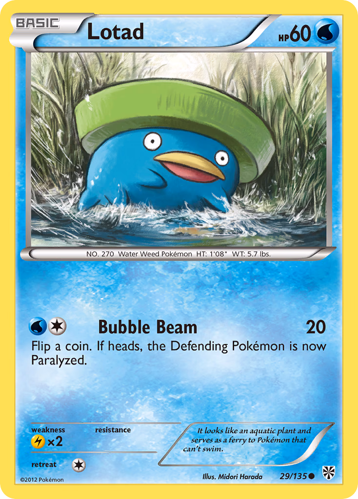 Lotad Pokemon card (29/135, Plasma Storm)