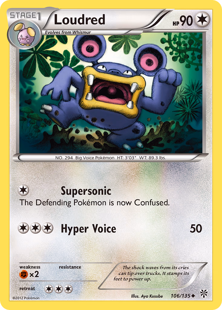 Loudred Pokemon card (106/135, Plasma Storm)