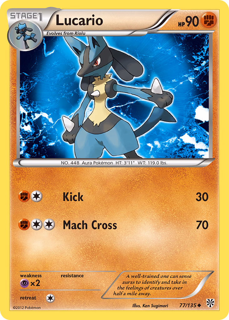 Lucario Pokemon card (77/135, Plasma Storm)