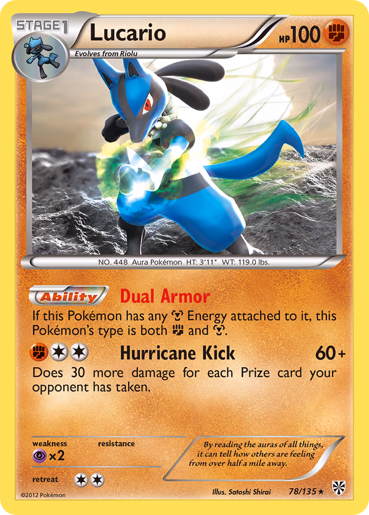 Lucario Pokemon card (78/135, Plasma Storm)