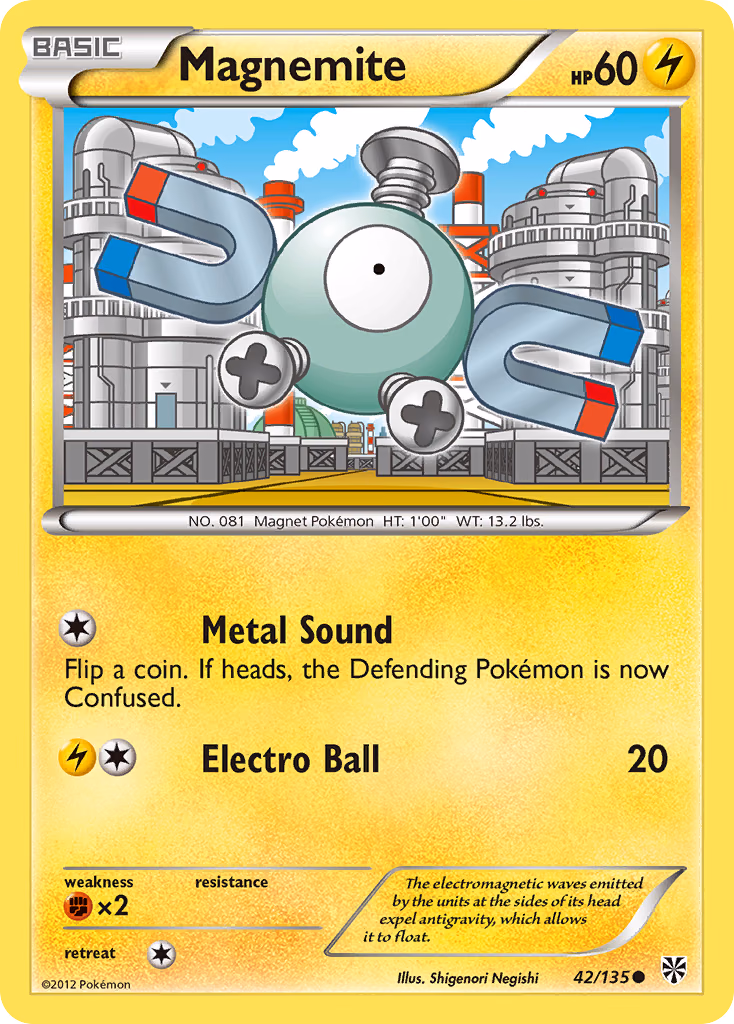 Magnemite Pokemon card (42/135, Plasma Storm)