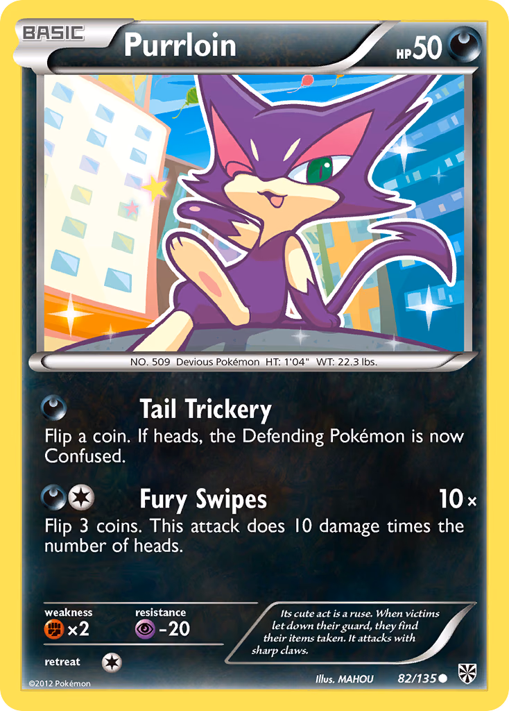Purrloin Pokemon card (82/135, Plasma Storm)