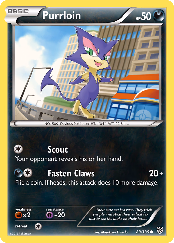 Purrloin Pokemon card (83/135, Plasma Storm)