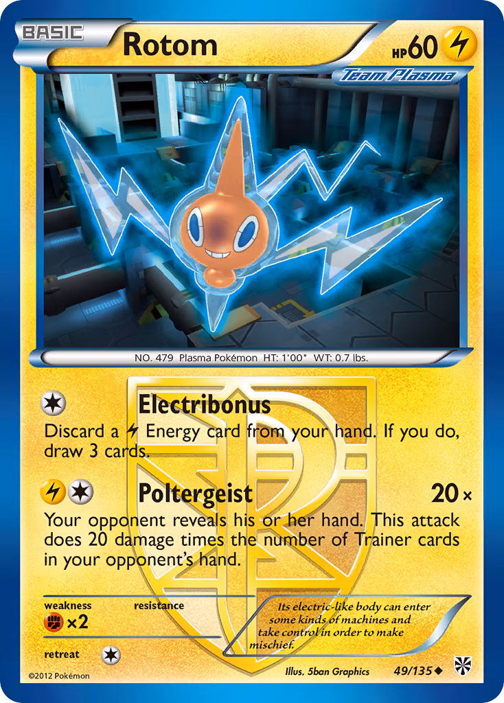 Rotom Pokemon card (49/135, Plasma Storm)