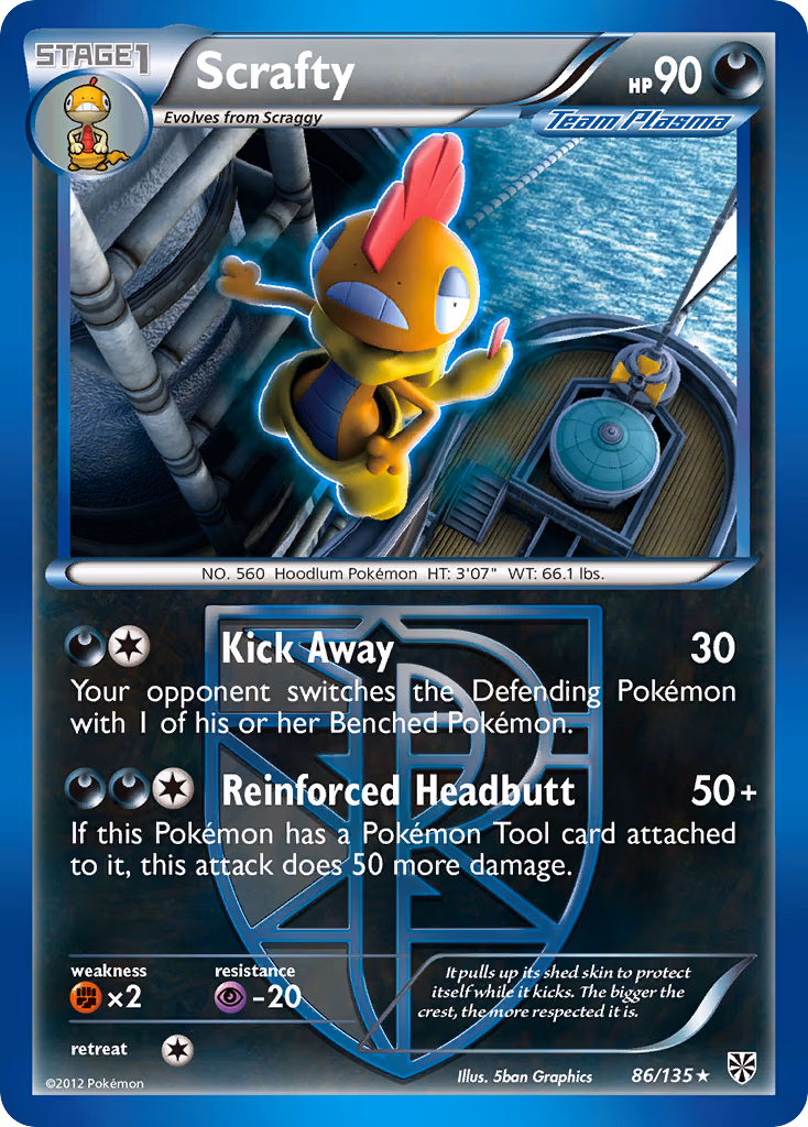 Scrafty Pokemon card (86/135, Plasma Storm)