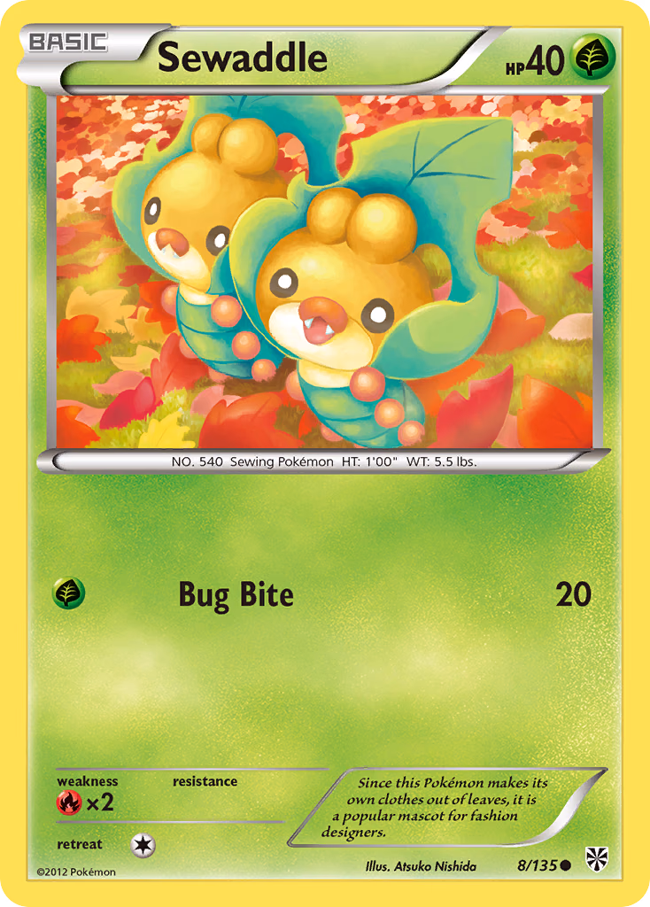 Sewaddle Pokemon card (8/135, Plasma Storm)