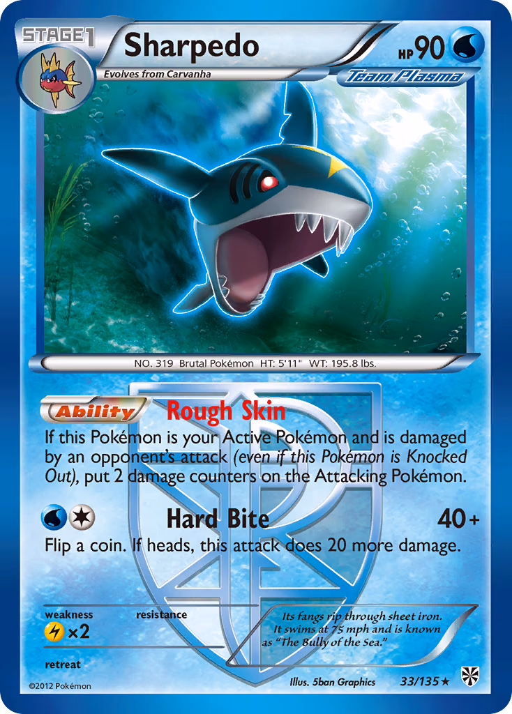 Sharpedo Pokemon card (33/135, Plasma Storm)