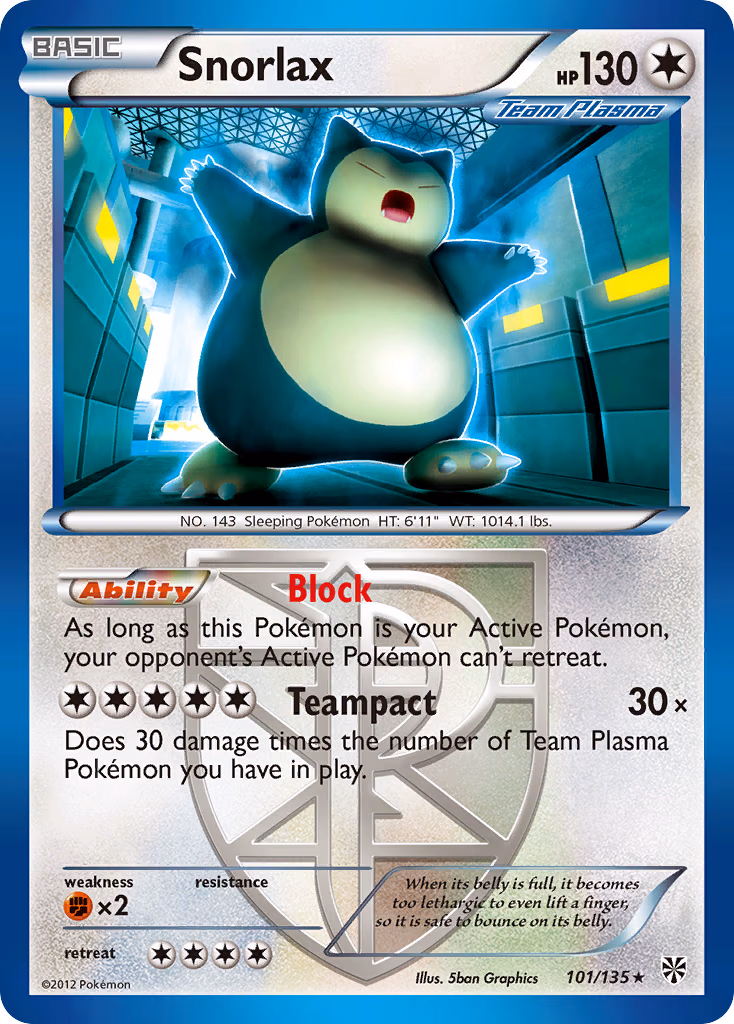 Snorlax Pokemon card (101/135, Plasma Storm)