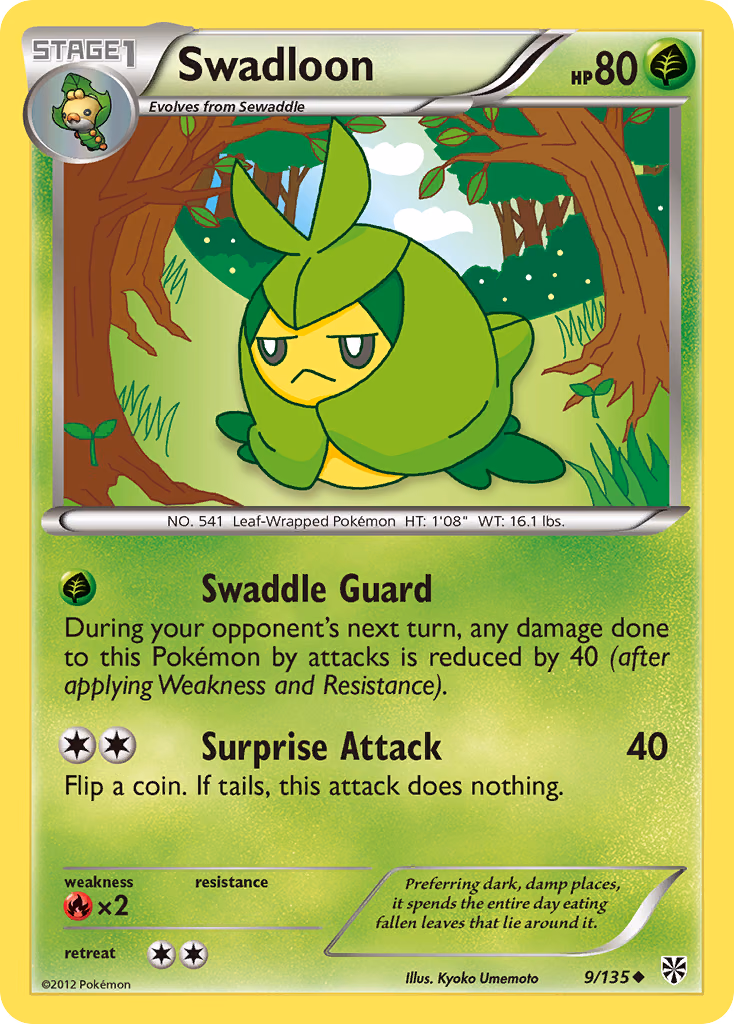 Swadloon Pokemon card (9/135, Plasma Storm)