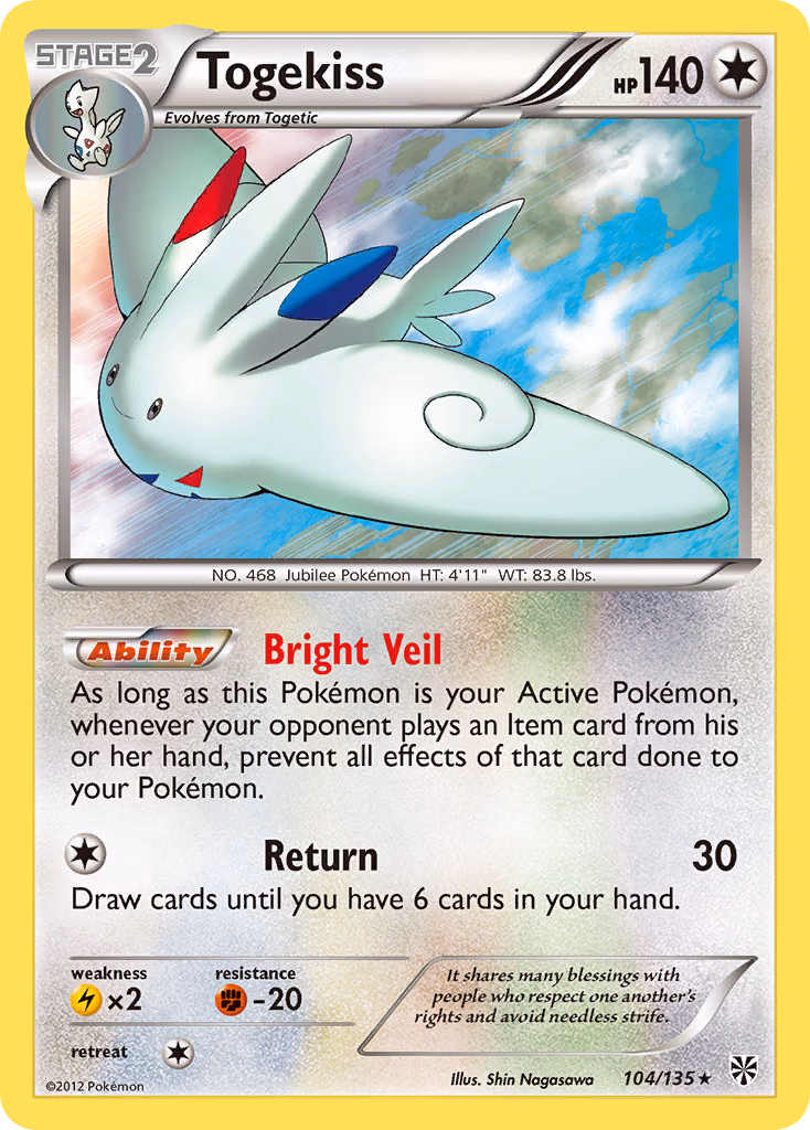 Togekiss Pokemon card (104/135, Plasma Storm)