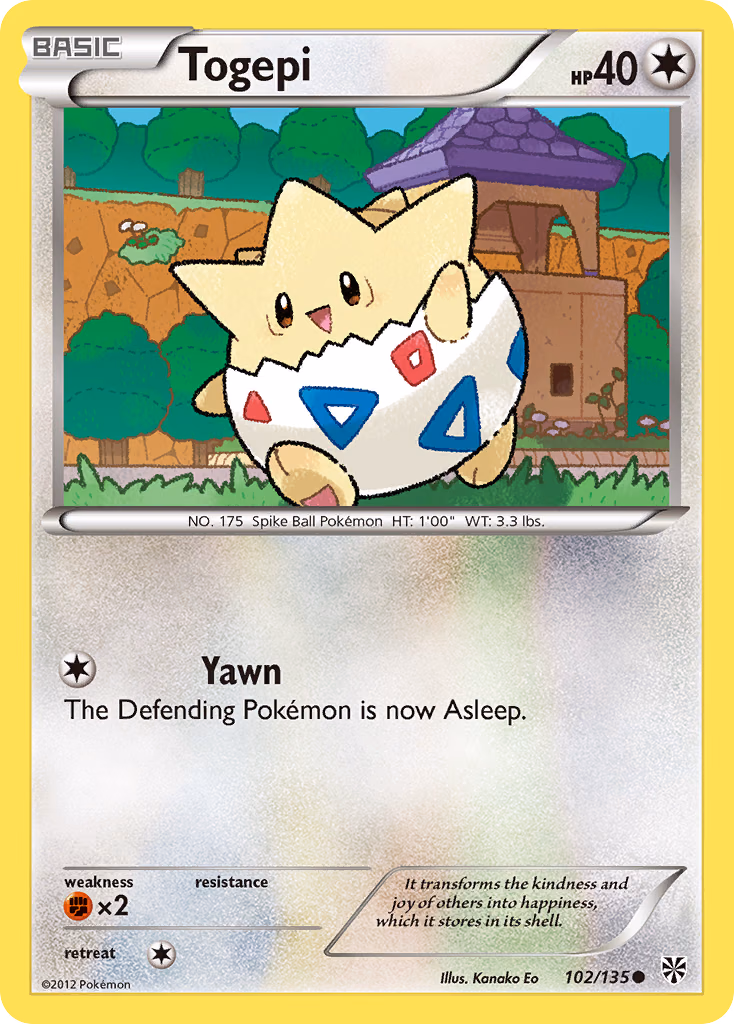 Togepi Pokemon card (102/135, Plasma Storm)
