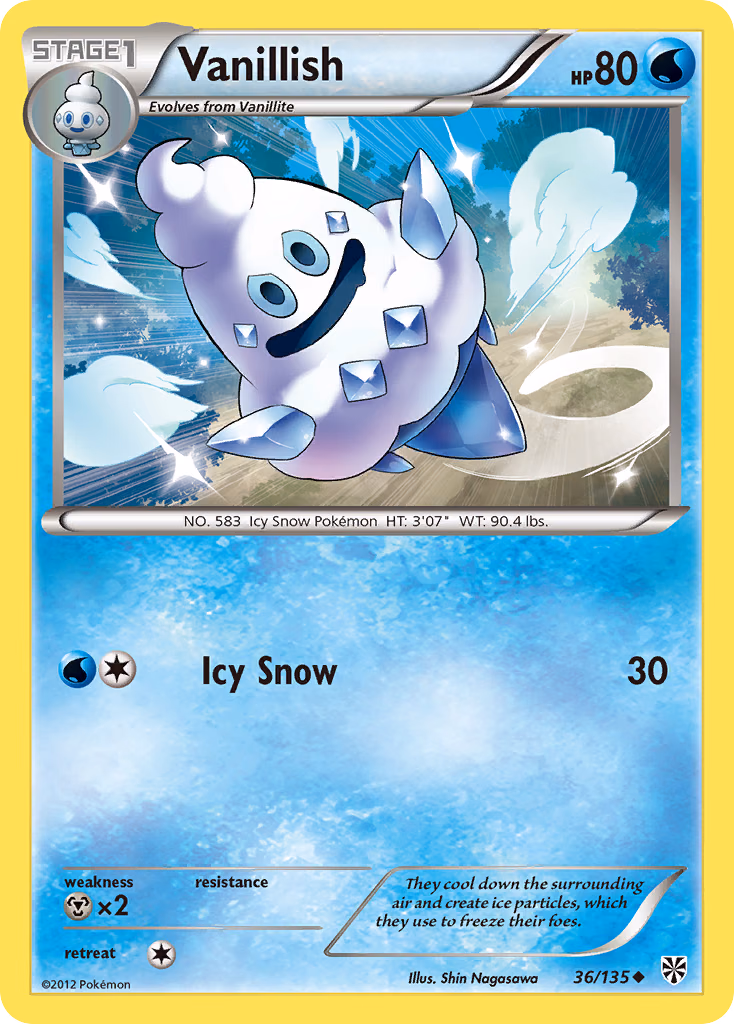 Vanillish Pokemon card (36/135, Plasma Storm)
