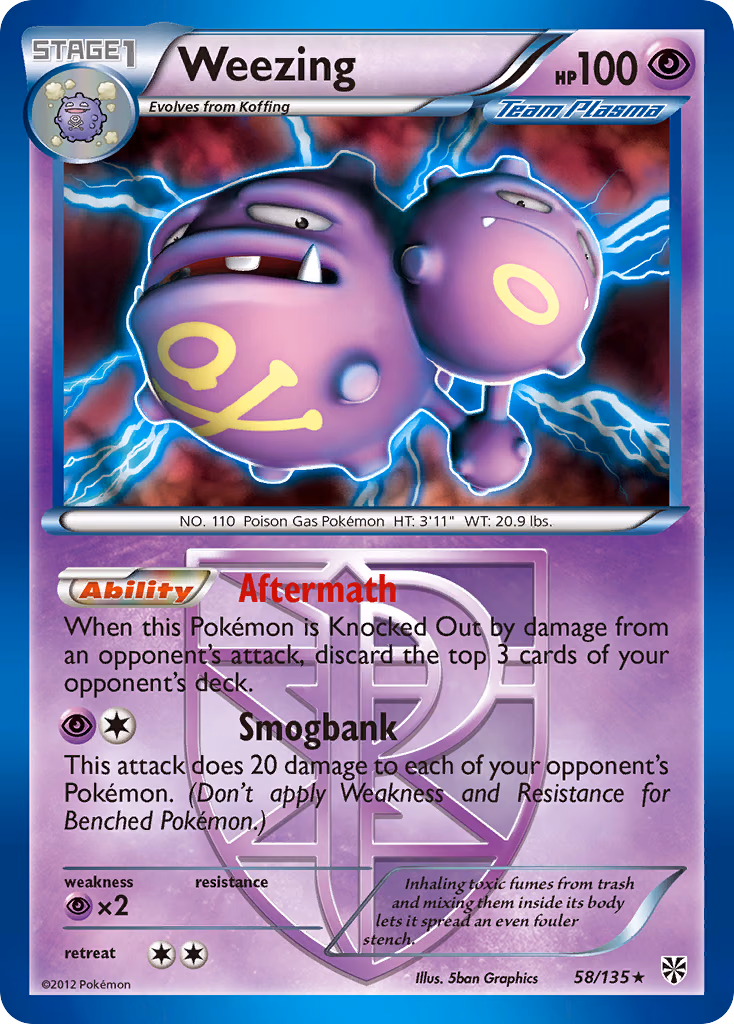 Weezing Pokemon card (58/135, Plasma Storm)
