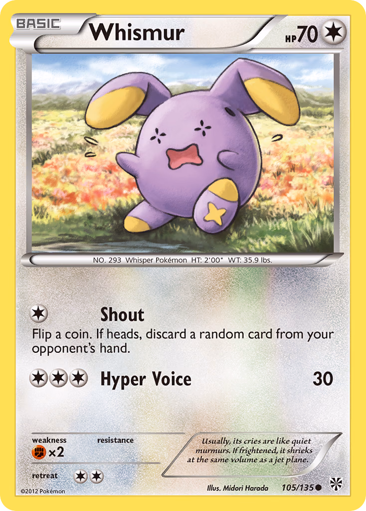 Whismur Pokemon card (105/135, Plasma Storm)